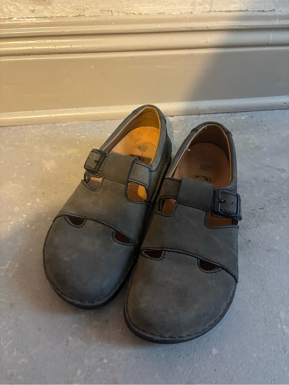 Womens Casual Buckle Slip-On Shoes in Dark Gray